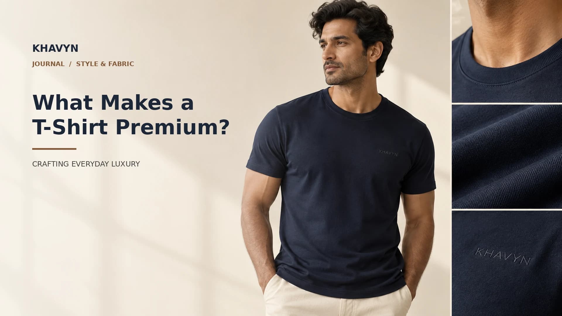 Premium combed cotton T-shirt fabric and tailored construction by KHAVYN